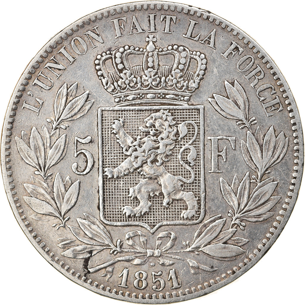 Coin, Belgium, Leopold I, 5 Francs, 5 Frank, 1851, EF(40-45), Silver, KM:17