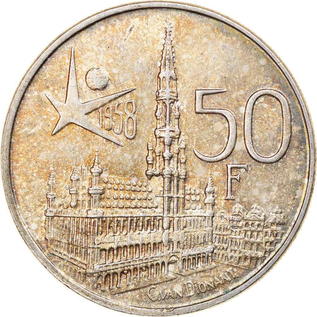 Coin, Belgium, Baudouin I, 50 Francs, 50 Frank, 1958, AU(50-53), Silver