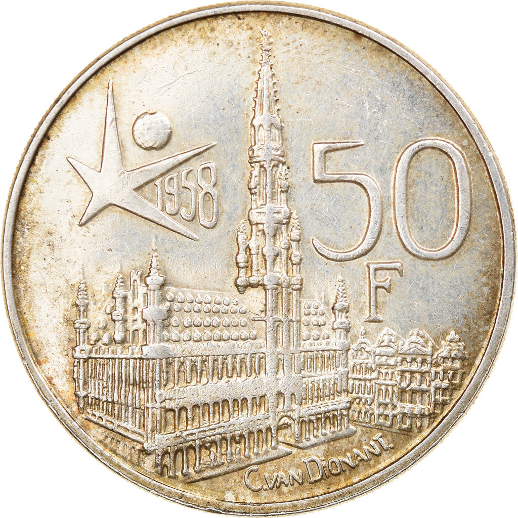 Coin, Belgium, Baudouin I, 50 Francs, 50 Frank, 1958, AU(55-58), Silver