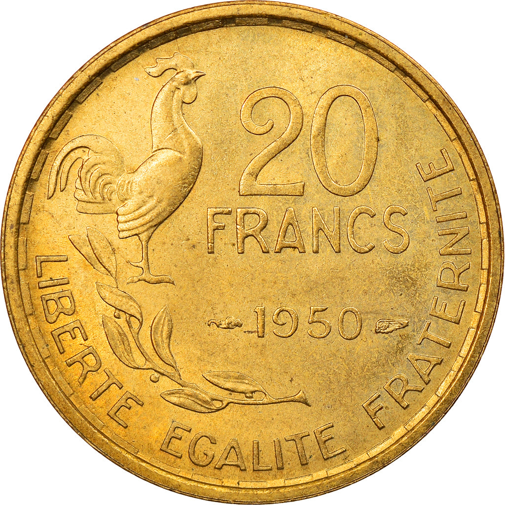 Coin, France, Guiraud, 20 Francs, 1950, Paris, AU(50-53), Aluminum-Bronze