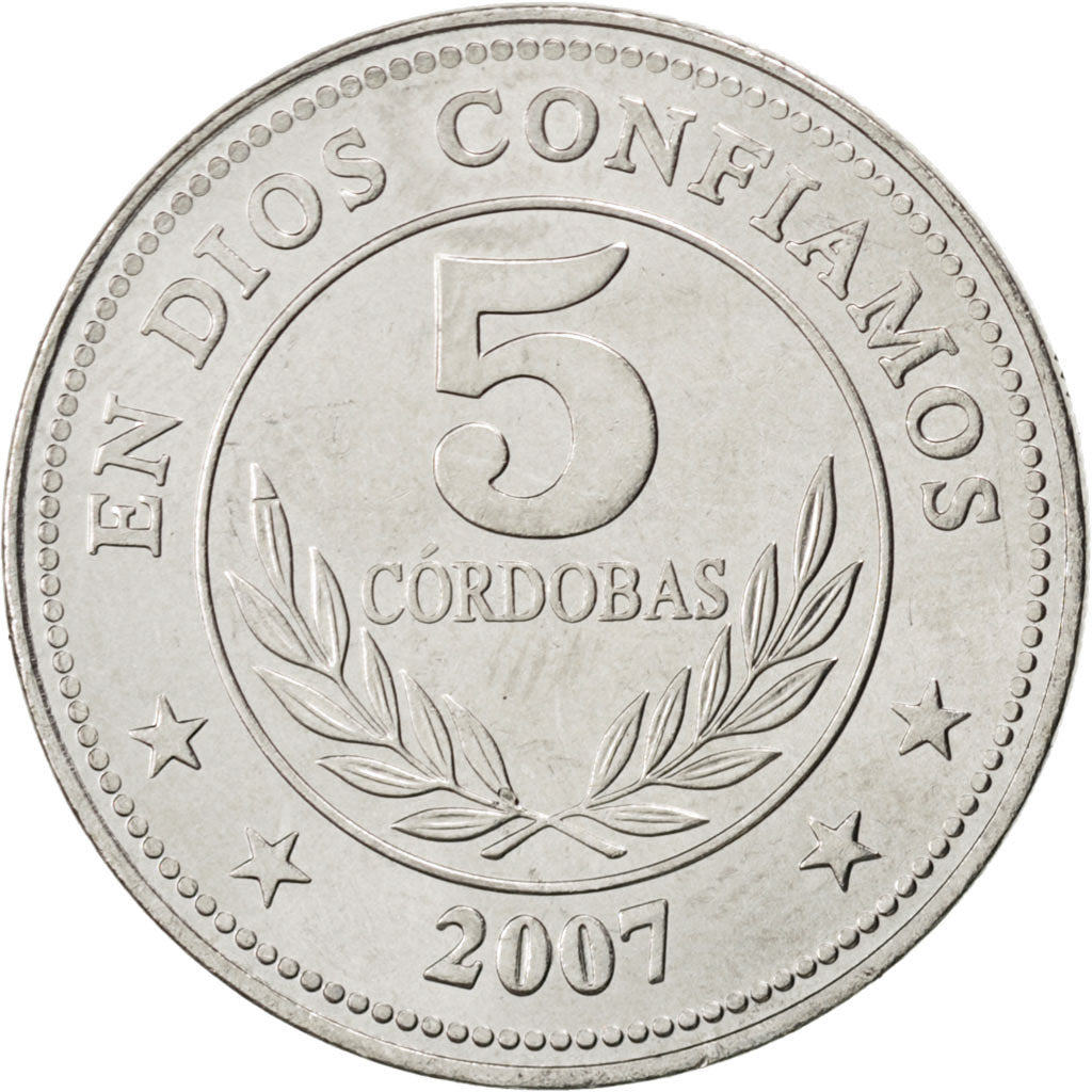 Coin, Nicaragua, 5 Cordobas, 2007, MS(63), Nickel plated steel, KM:New