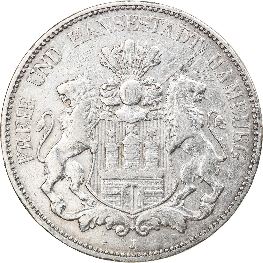 Coin, GERMANY - EMPIRE, 5 Mark, 1898, Hamburg, AU(50-53), Silver, KM:610