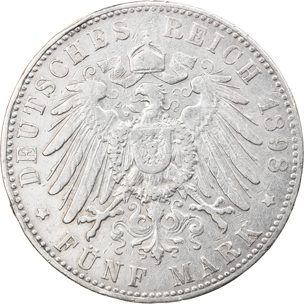 Coin, GERMANY - EMPIRE, 5 Mark, 1898, Hamburg, AU(50-53), Silver, KM:610