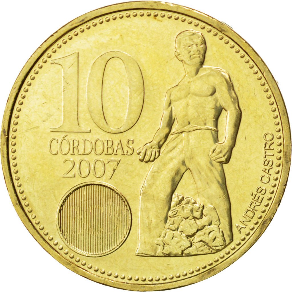 NICARAGUA, 10 Cordobas, 2007, KM #102, MS(63), Brass Plated Steel, 26.5, 8.57