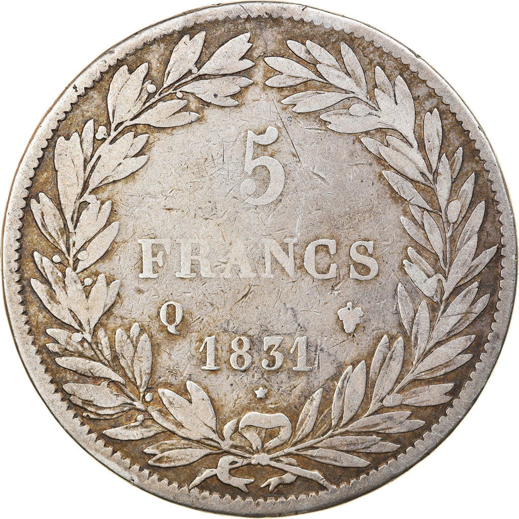 Moneda, Francia, Louis-Philippe, 5 Francs, 1831, Perpignan, BC+, Plata