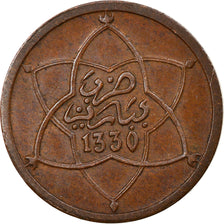 Coin, Morocco, Yusuf, Muzuna, 1912/AH1330, bi-Bariz, Paris, EF(40-45), Bronze
