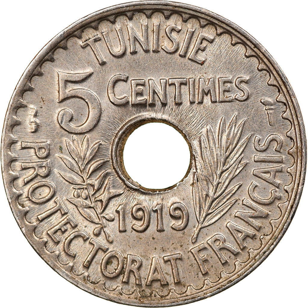 Coin, Tunisia, Muhammad al-Nasir Bey, 5 Centimes, 1919, Paris, EF(40-45)