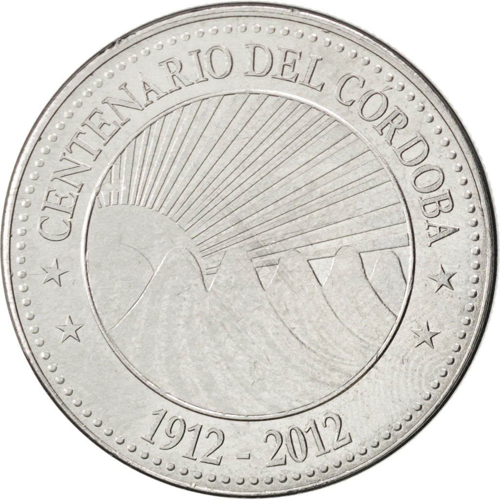 NICARAGUA, 5 Cordobas, 2012, KM #111, MS(63), Nickel Plated Iron, 28, 7.70