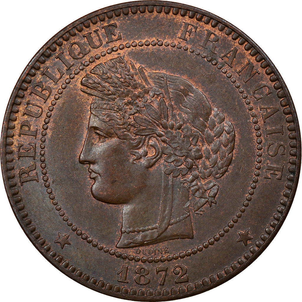 Coin, France, Cérès, 10 Centimes, 1872, Paris, AU(55-58), Bronze, KM:815.1