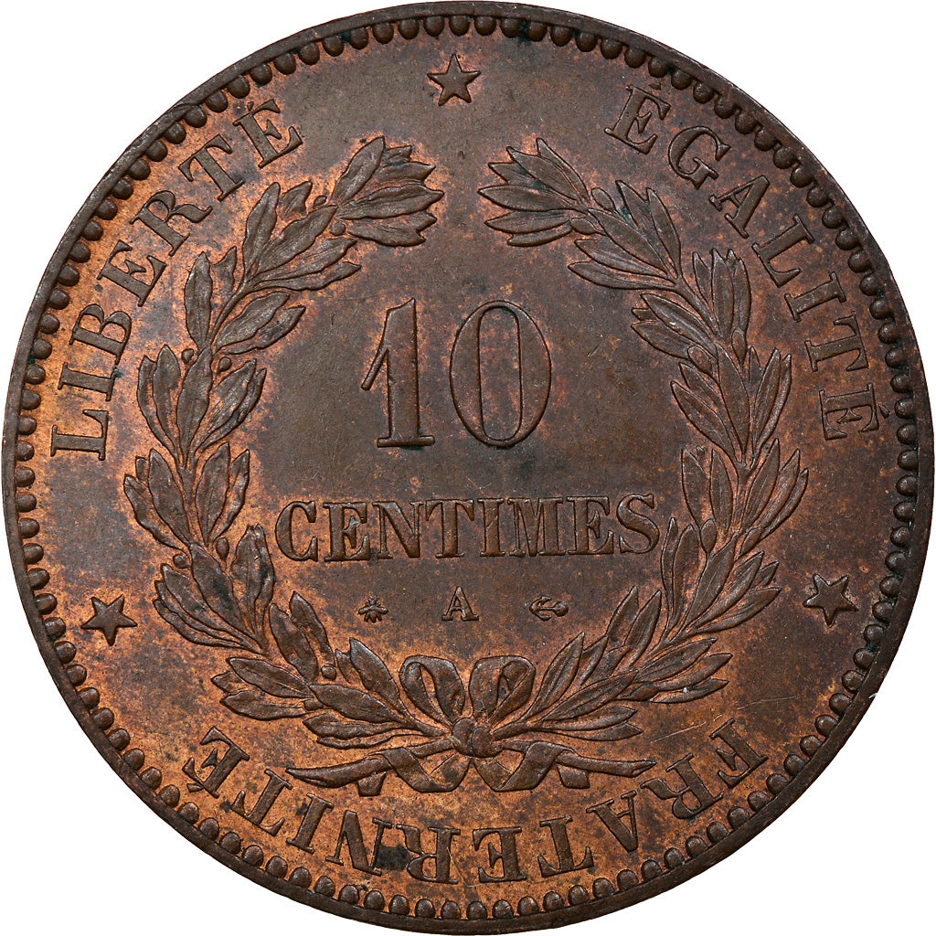Coin, France, Cérès, 10 Centimes, 1872, Paris, AU(55-58), Bronze, KM:815.1