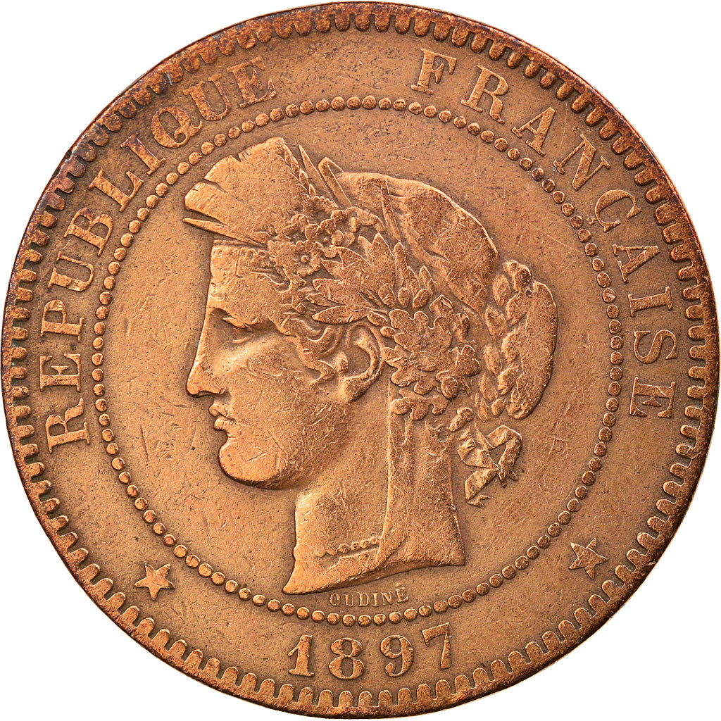 Moneta, Francia, Cérès, 10 Centimes, 1897, Paris, MB+, Bronzo, KM:815.1