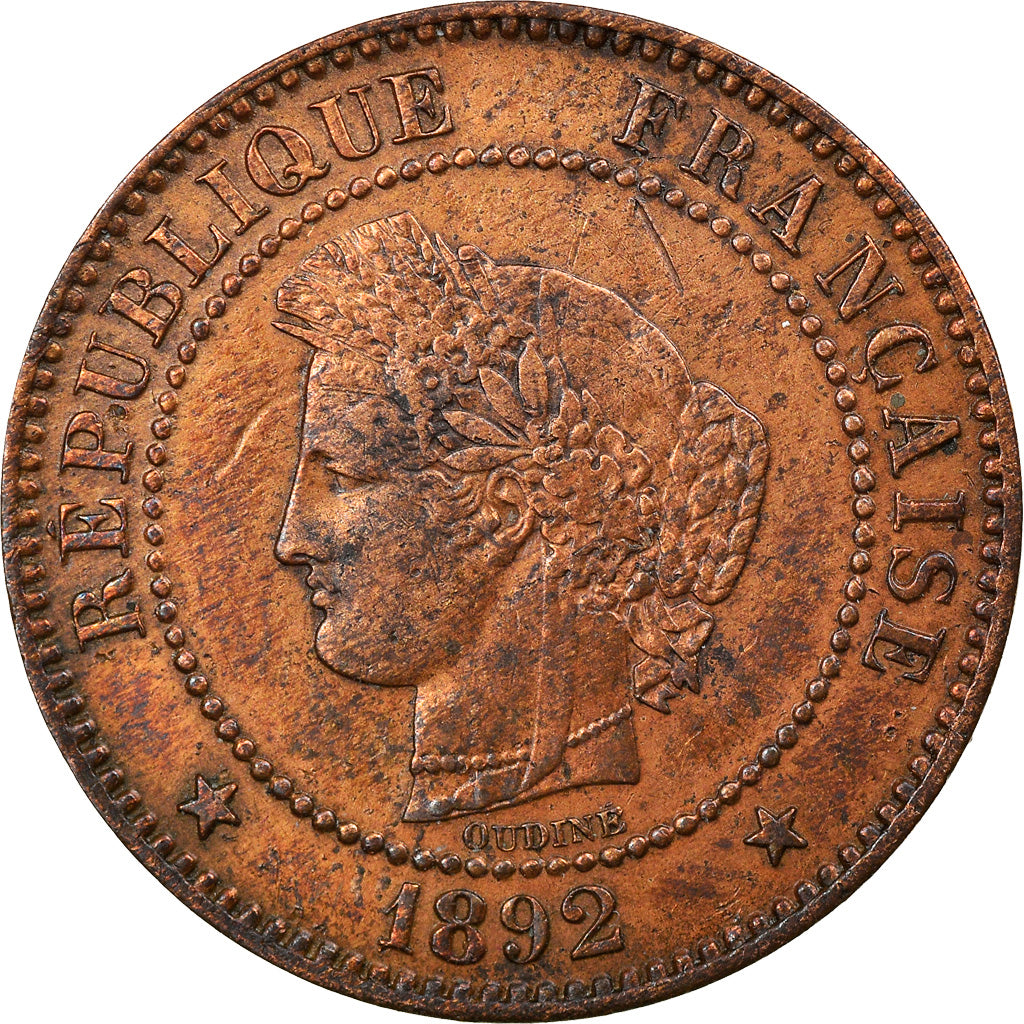 Munten, Frankrijk, Cérès, 2 Centimes, 1892, Paris, ZF, Bronze, KM:827.1