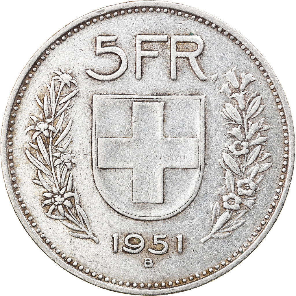 Coin, Switzerland, 5 Francs, 1951, Bern, EF(40-45), Silver, KM:40