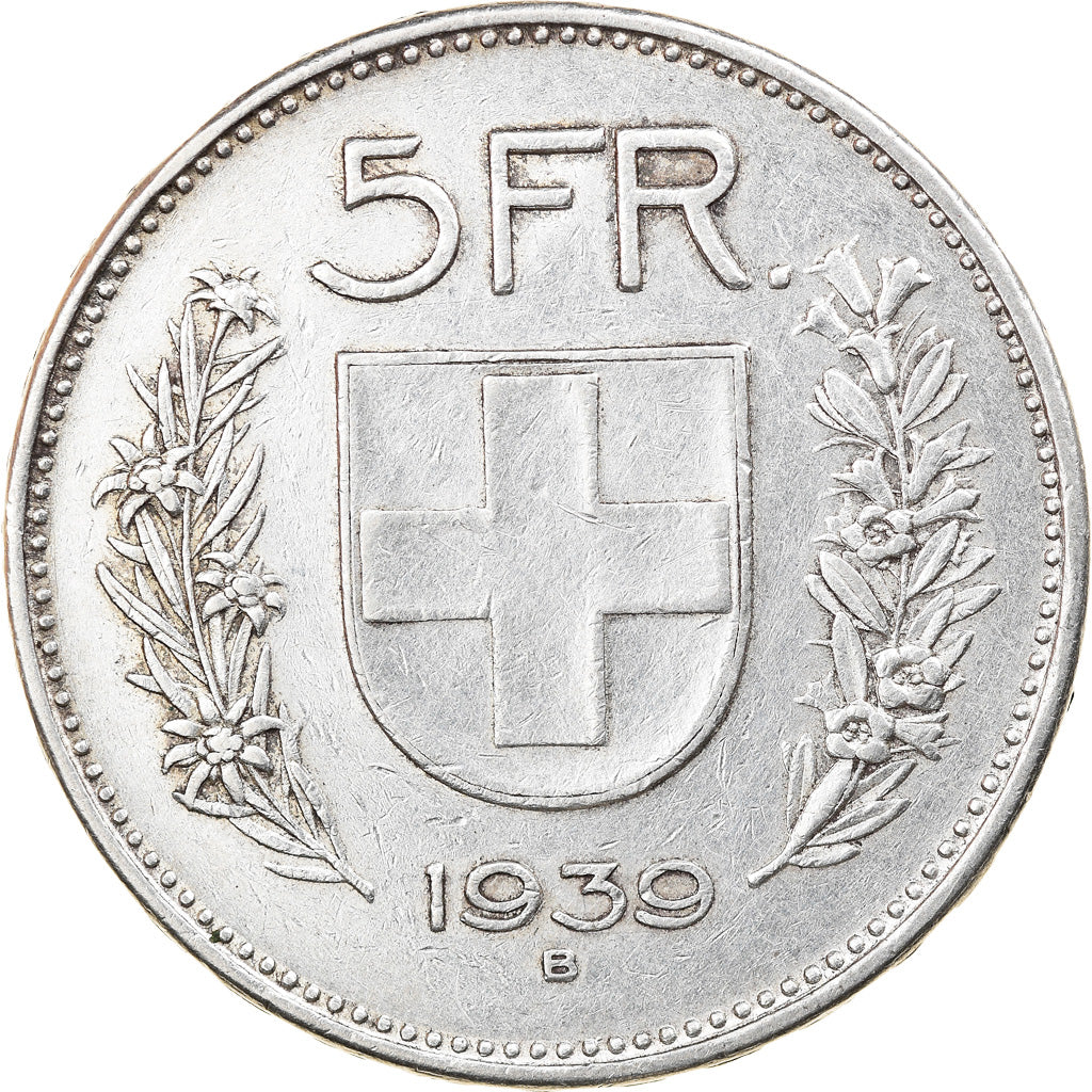 Coin, Switzerland, 5 Francs, 1939, Bern, EF(40-45), Silver, KM:40