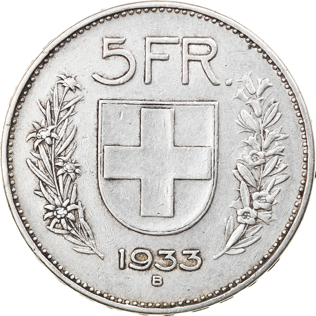 Coin, Switzerland, 5 Francs, 1933, Bern, EF(40-45), Silver, KM:40