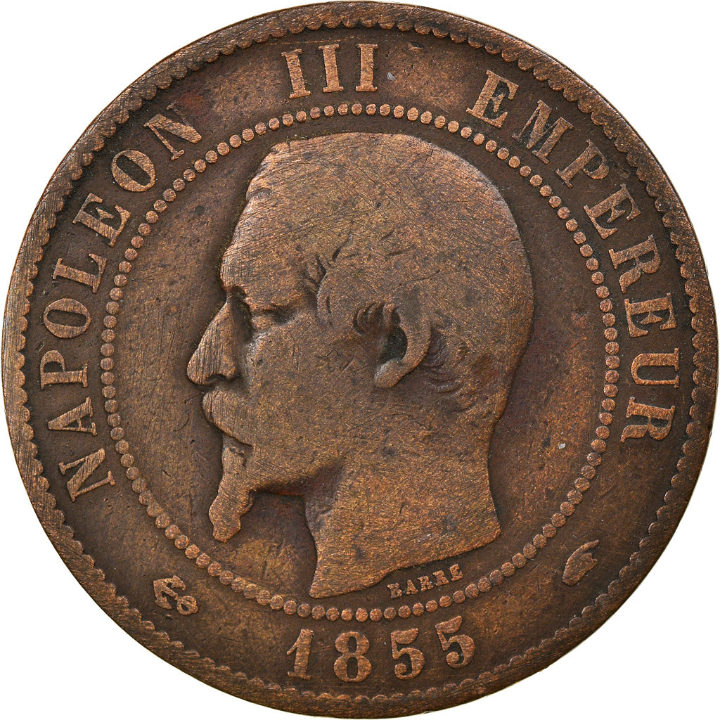 Coin, France, Napoleon III, 10 Centimes, 1855, Paris, VF(20-25), Bronze