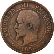 Coin, France, Napoleon III, 10 Centimes, 1855, Paris, VF(20-25), Bronze