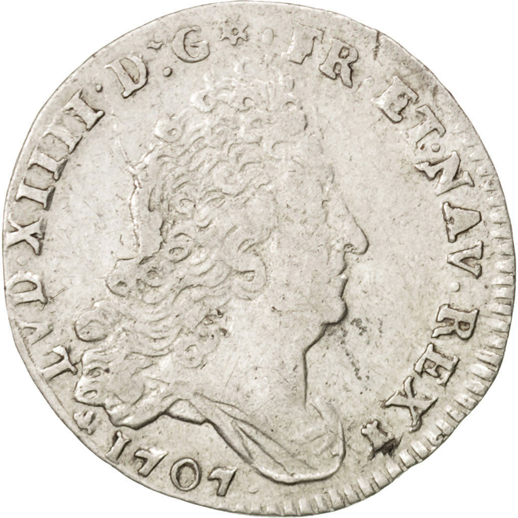 FRANCE, 10 Sols aux insignes, 10 Sols-1/8 Ecu, 1707, Bordeaux, KM #349.5,...