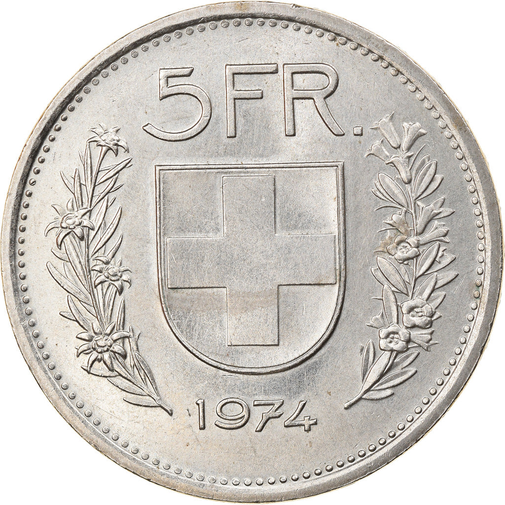 Coin, Switzerland, 5 Francs, 1974, Bern, AU(50-53), Copper-nickel, KM:40a.1