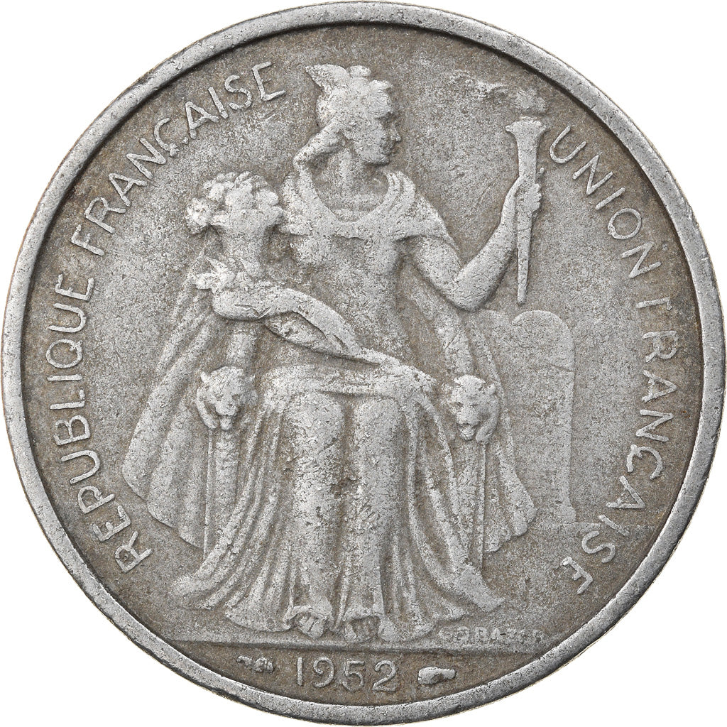 Coin, FRENCH OCEANIA, 5 Francs, 1952, EF(40-45), Aluminum, KM:4
