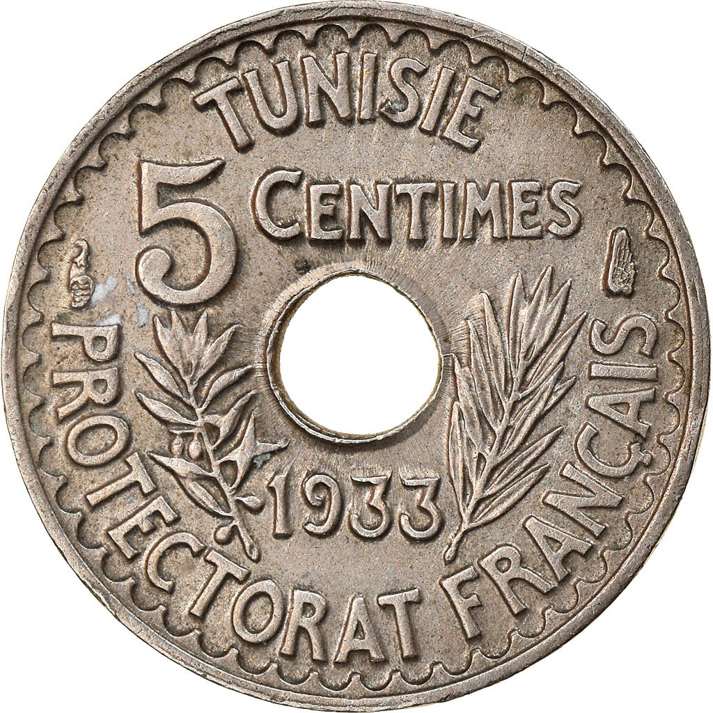 Monnaie, Tunisie, Ahmad Pasha Bey, 5 Centimes, AH 1352/1933, Paris, TTB
