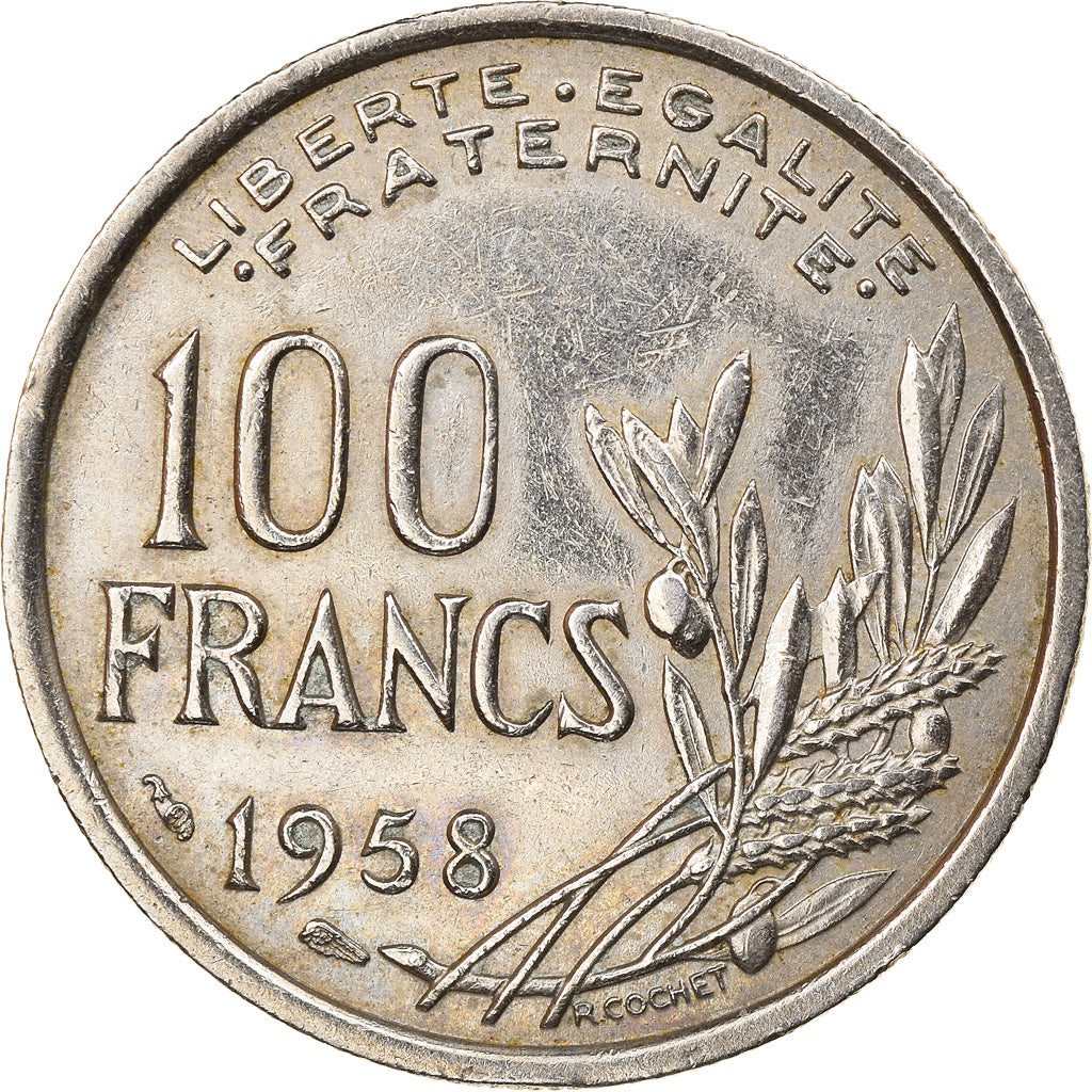 Moneda, Francia, Cochet, 100 Francs, 1958, MBC+, Cobre - níquel, KM:919.1