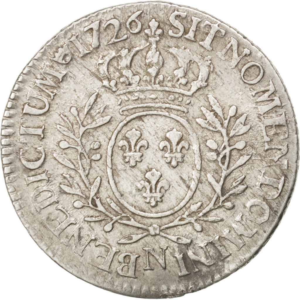 Coin, France, Louis XV, 1/5 Écu aux branches d'olivier, 24 Sols, 1/5 ECU, 1726