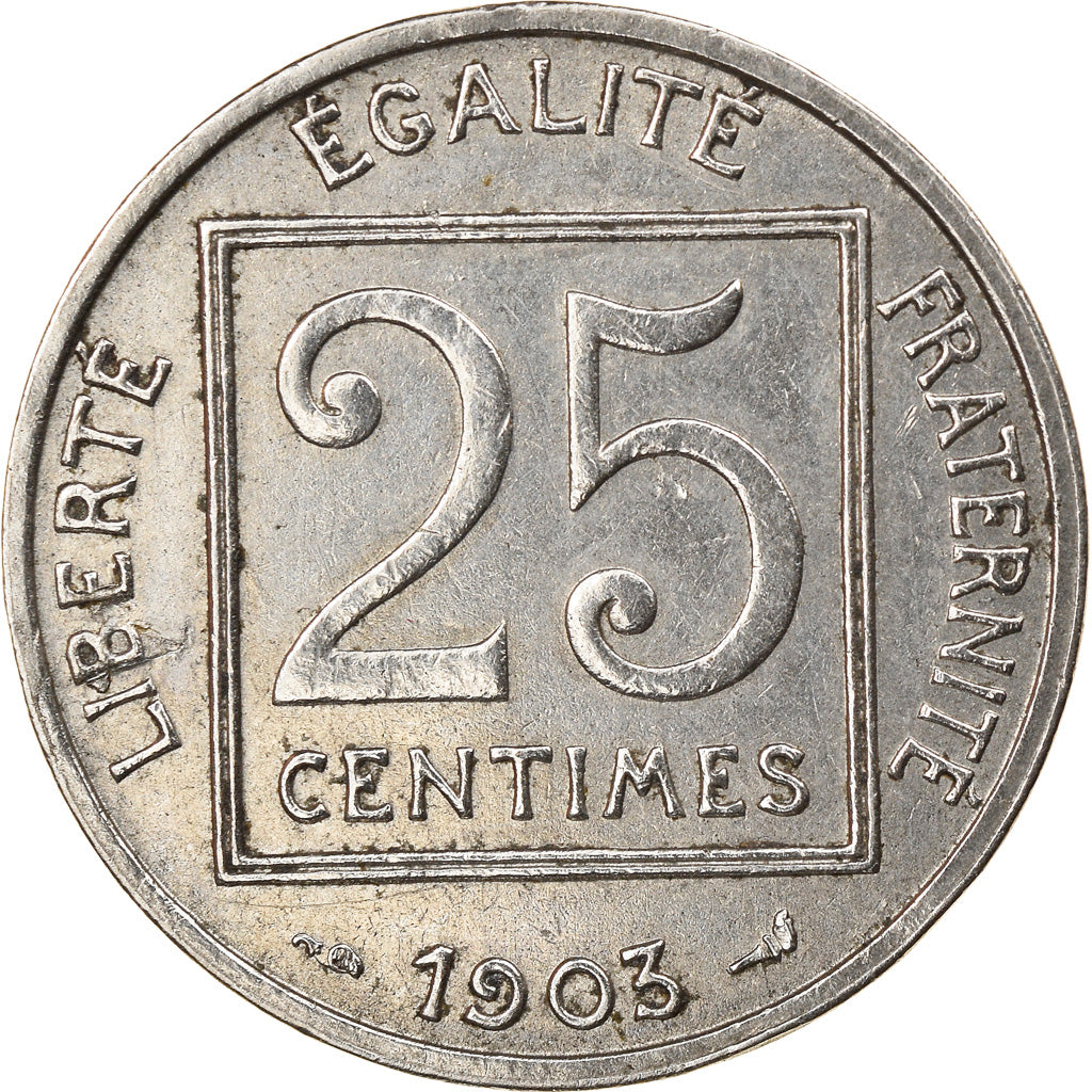 Moneda, Francia, Patey, 25 Centimes, 1903, Paris, MBC+, Níquel, KM:855