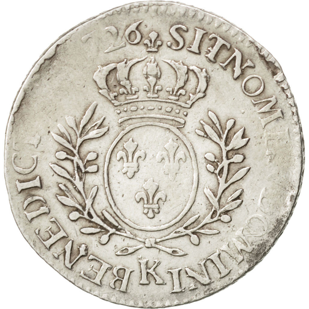 Coin, France, Louis XV, 1/5 Écu aux branches d'olivier, 24 Sols, 1/5 ECU, 1726