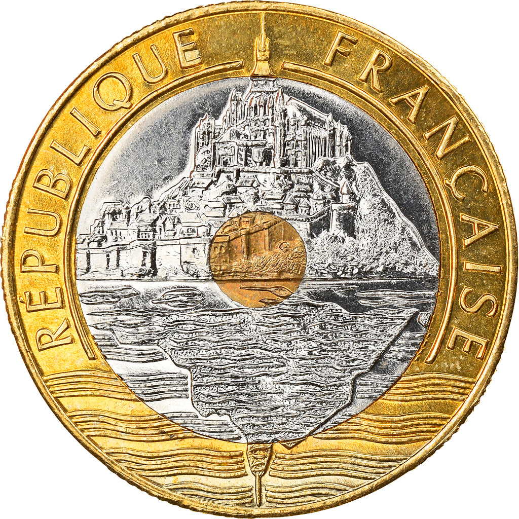 Moneta, Francja, Mont Saint Michel, 20 Francs, 2001, AU(55-58), Trójmetaliczny