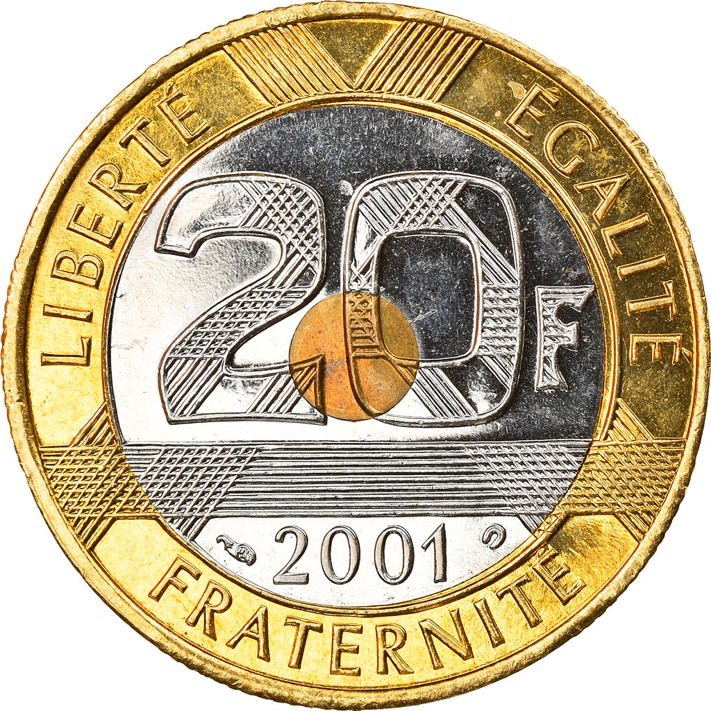 Moneta, Francja, Mont Saint Michel, 20 Francs, 2001, AU(55-58), Trójmetaliczny