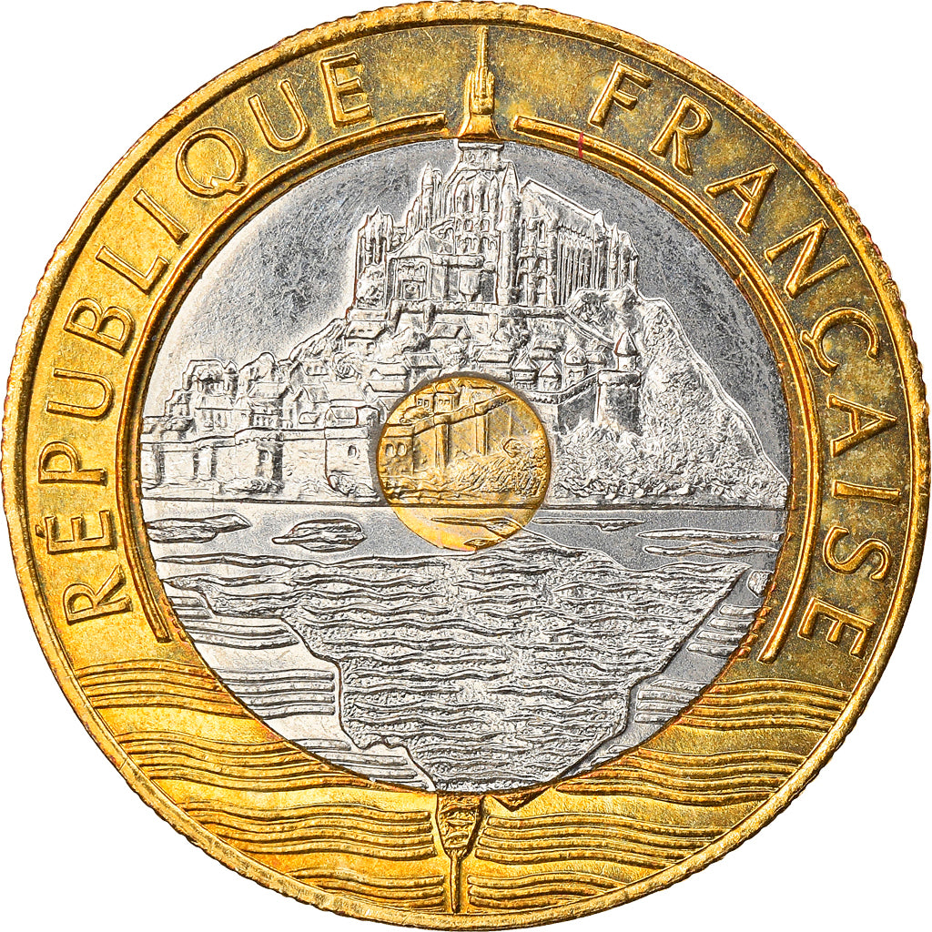 Moneta, Francja, Mont Saint Michel, 20 Francs, 1997, AU(55-58), Trójmetaliczny