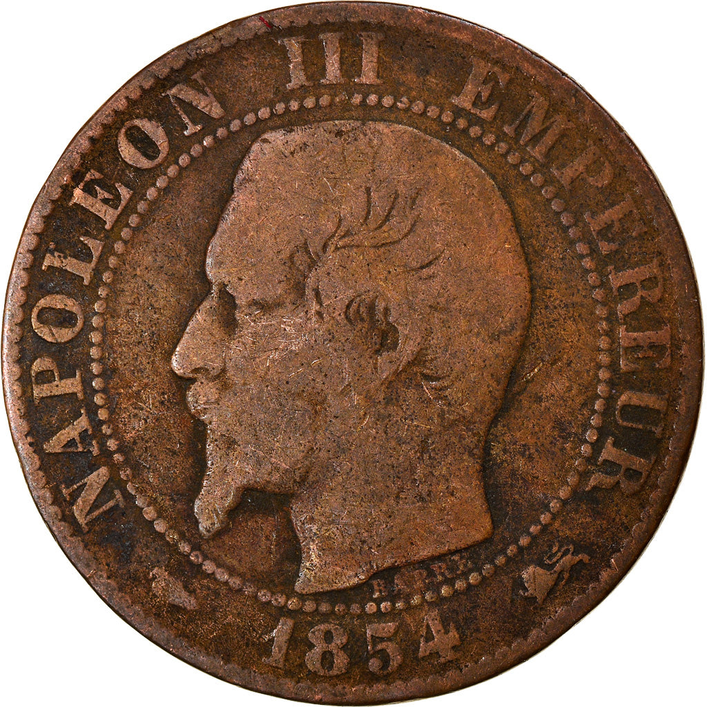 Moneta, Francja, Napoléon III, 2 Centimes, 1854, Lyon, F(12-15), Bronze