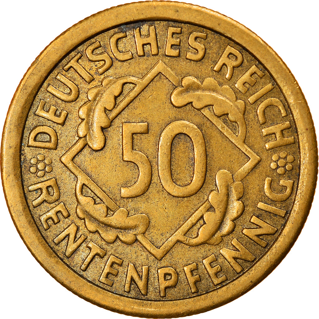 Coin, GERMANY, WEIMAR REPUBLIC, 50 Rentenpfennig, 1924, Stuttgart, EF(40-45)