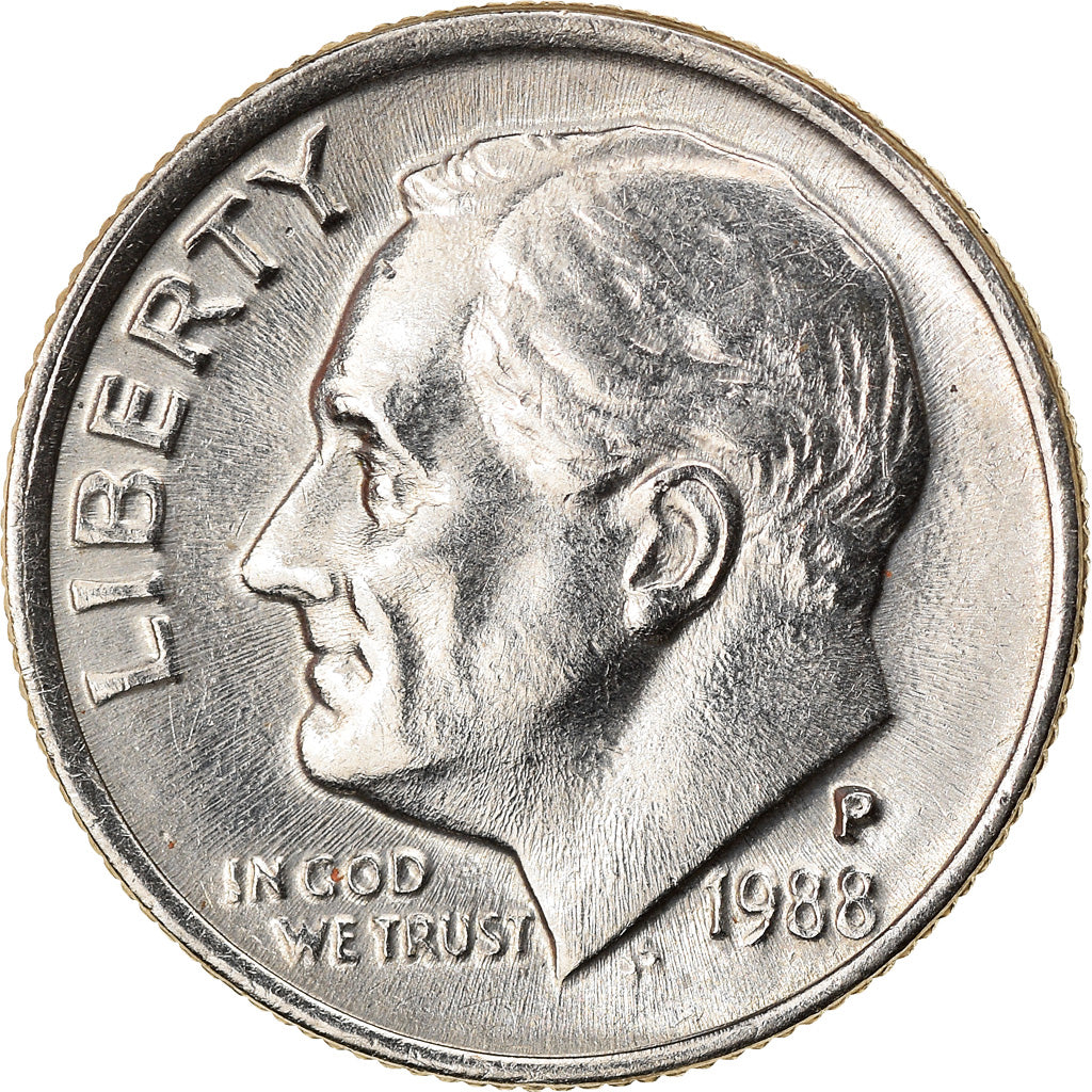 Moneta, USA, Roosevelt Dime, 1988, Philadelphia, AU(55-58), Miedź-Nikiel