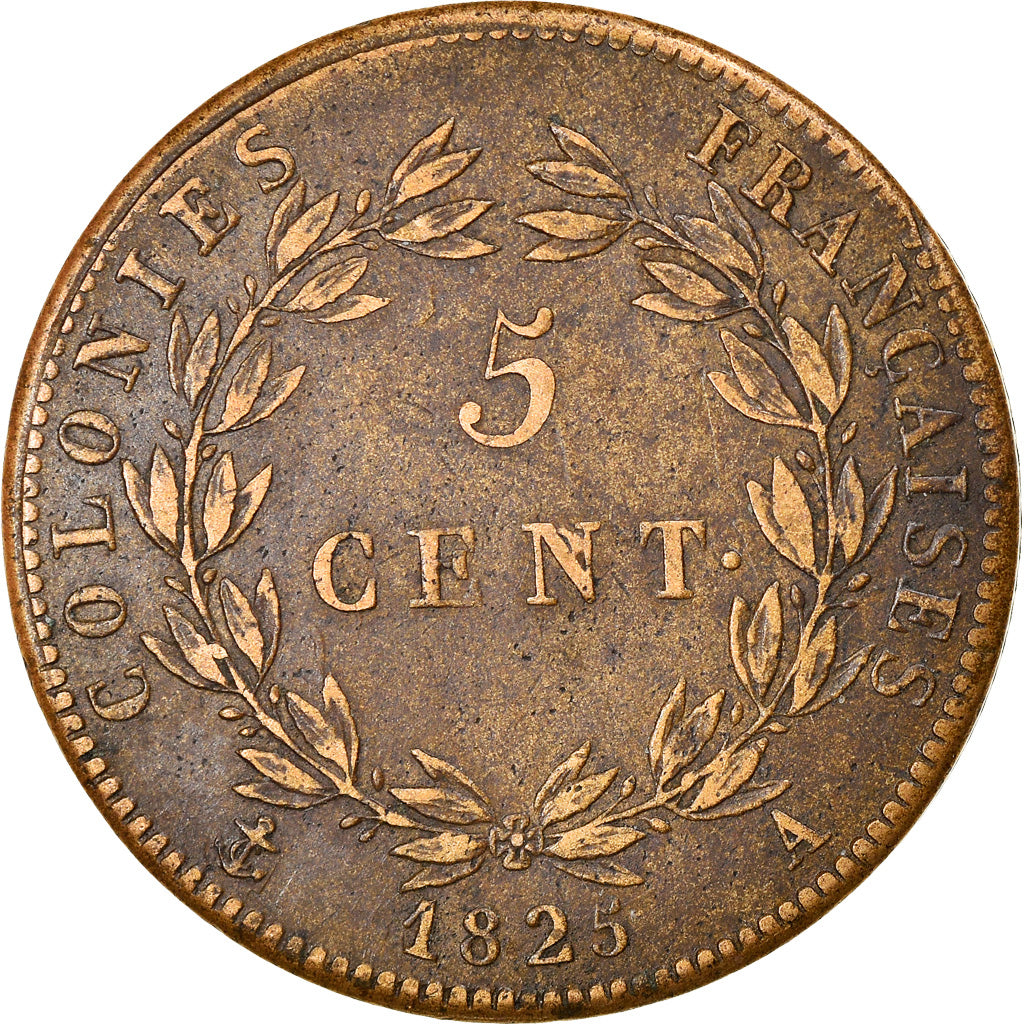 Moneta, Colonie francesi, Charles X, 5 Centimes, 1825, Paris, MB+, Bronzo