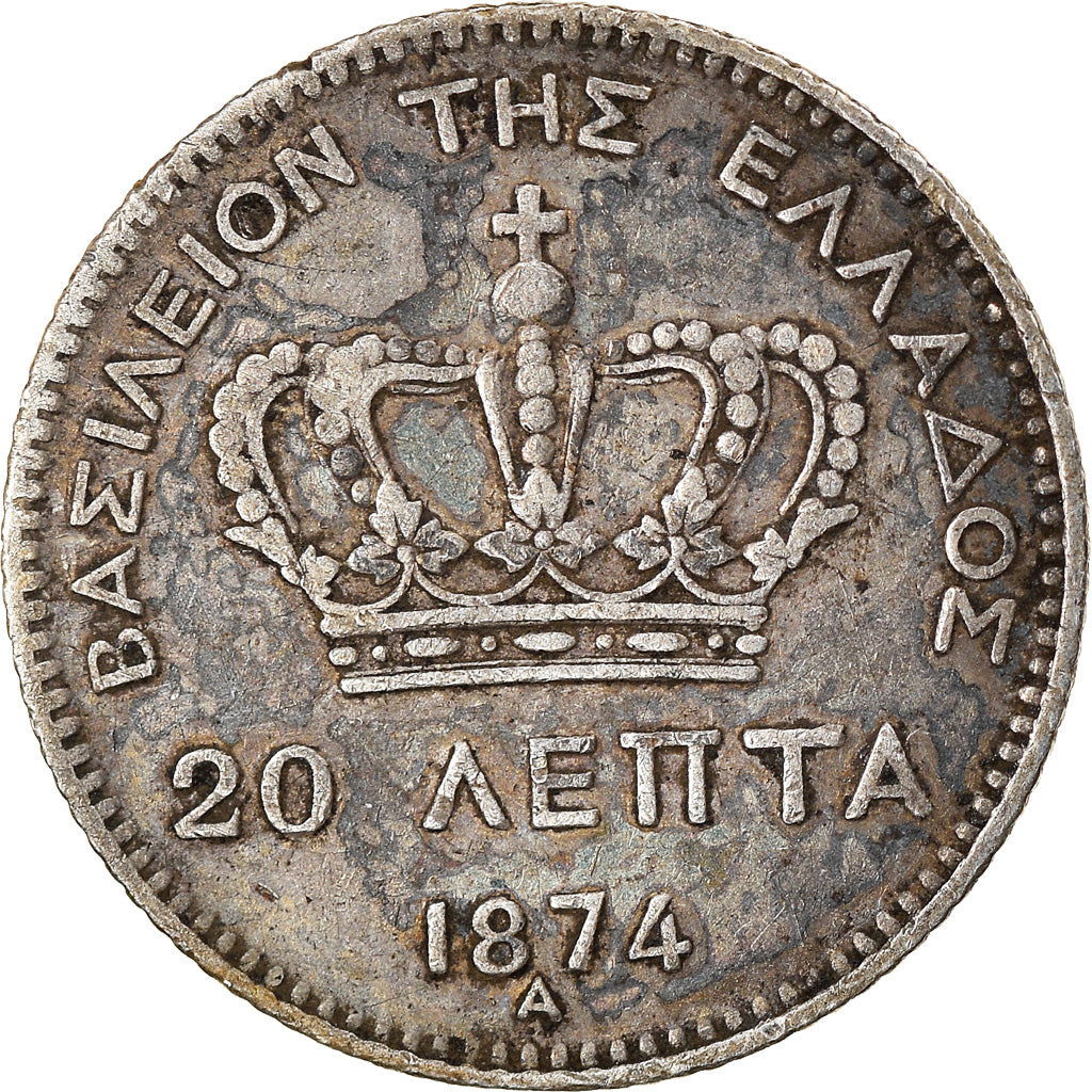 Coin, Greece, George I, 20 Lepta, 1874, Paris, EF(40-45), Silver, KM:44