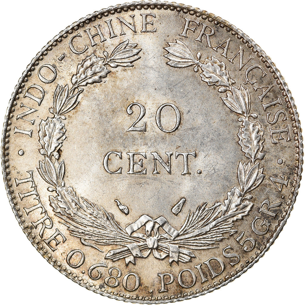 Coin, FRENCH INDO-CHINA, 20 Cents, 1937, Paris, MS(60-62), Silver, KM:17.2