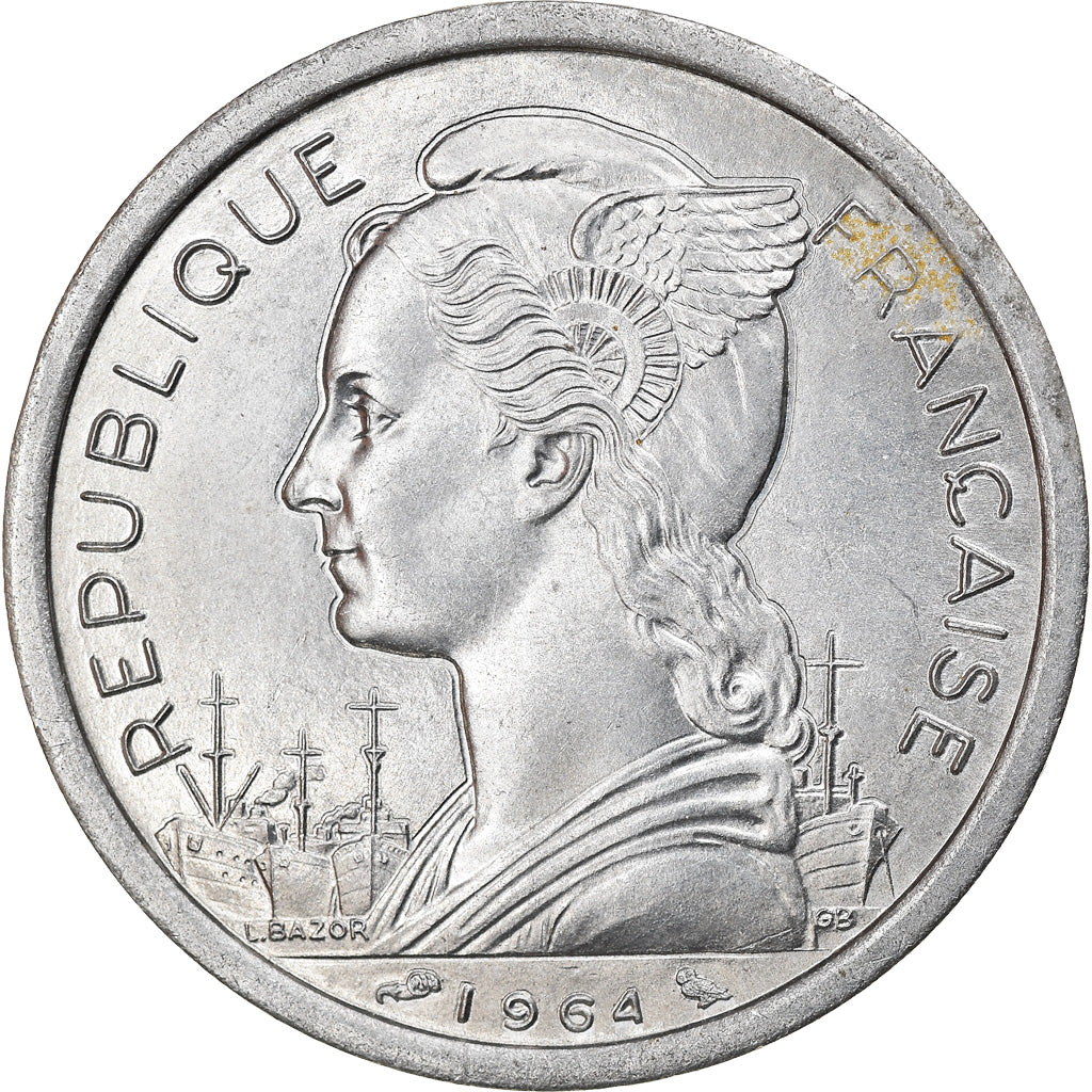 Coin, Comoros, 2 Francs, 1964, Paris, AU(50-53), Aluminum, KM:5, Lecompte:35