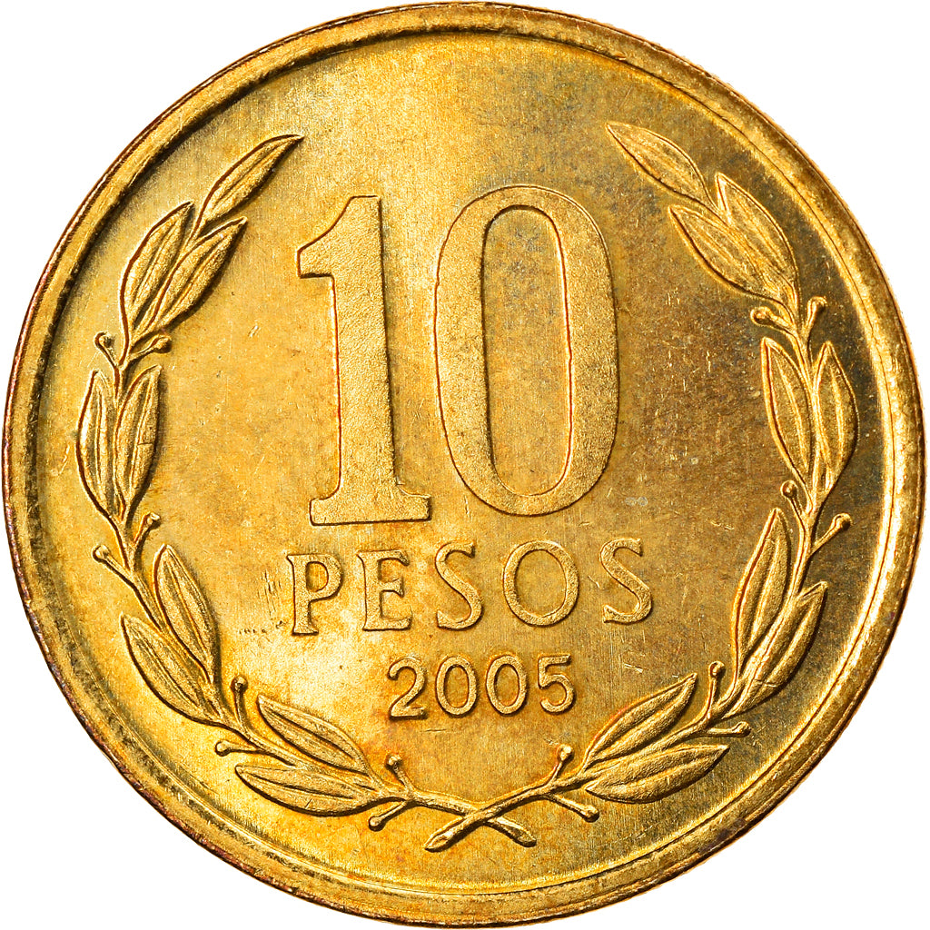 Moneta, Cile, 10 Pesos, 2005, Santiago, SPL-, Alluminio-bronzo, KM:228.2