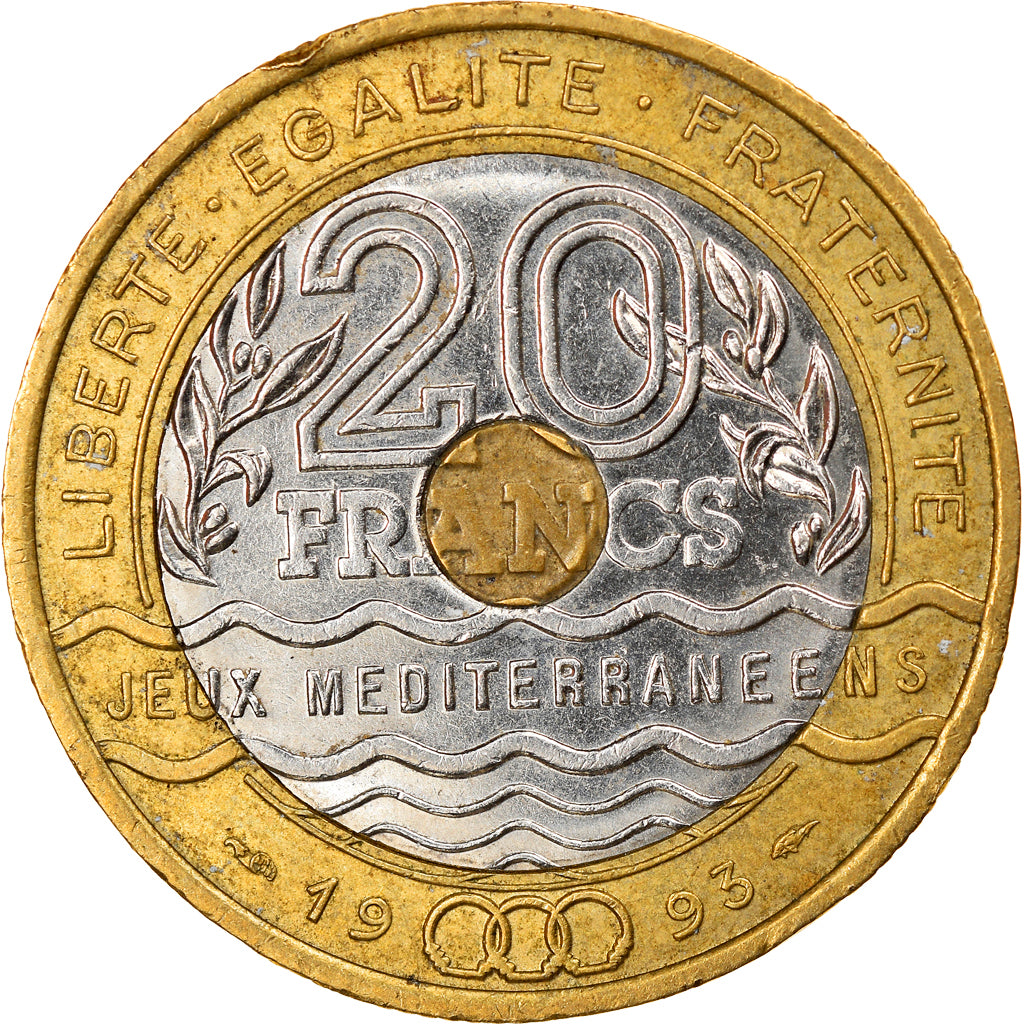 Münze, Frankreich, Jeux Méditerranéens, 20 Francs, 1993, SS+, Tri-Metallic
