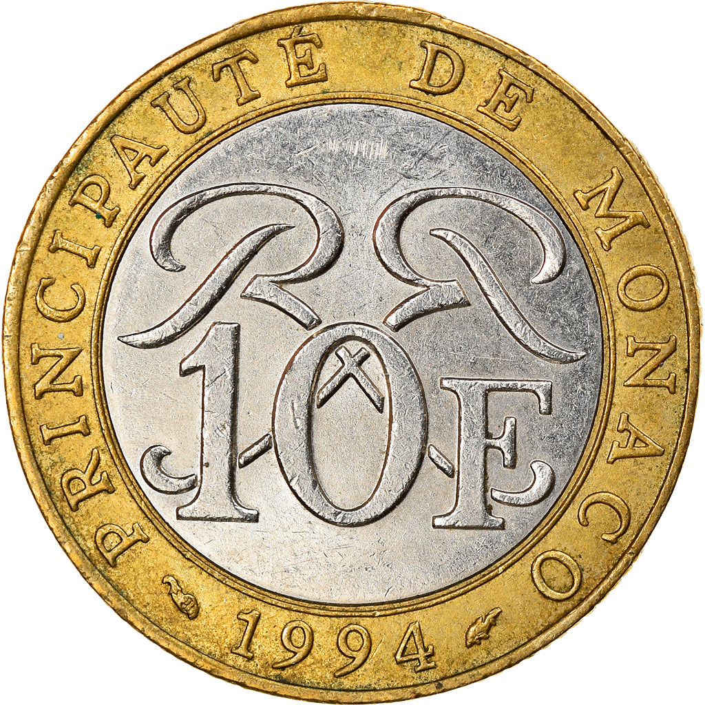 Coin, Monaco, Rainier III, 10 Francs, 1994, EF(40-45), Bi-Metallic, KM:163