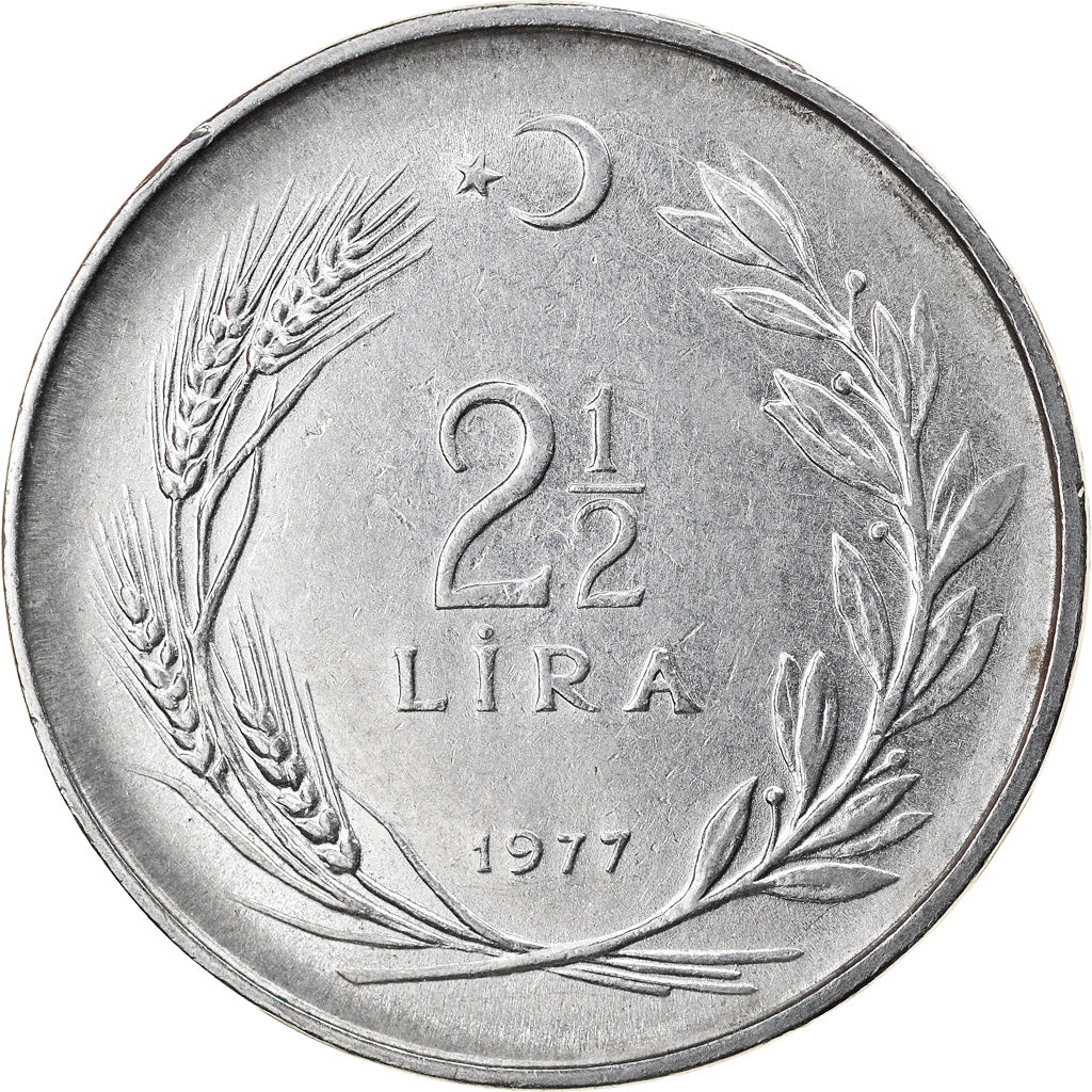 Moneda, Turquía, 2-1/2 Lira, 1977, EBC, Acero inoxidable, KM:893.2