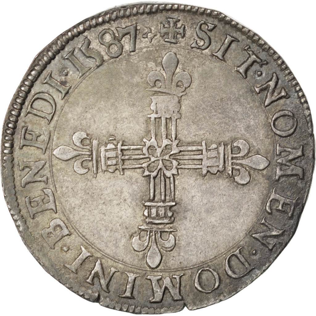 FRANCE, 1/4 Ecu, 1587, Poitiers, AU(50-53), Silver, Sombart #4666, 9.67