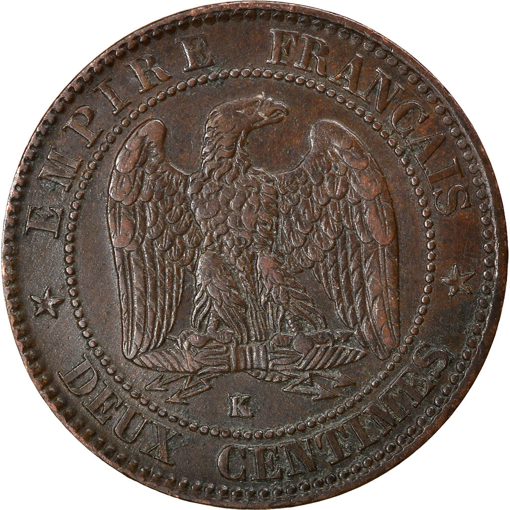 Coin, France, Napoleon III, 2 Centimes, 1855, Bordeaux, EF(40-45), Bronze