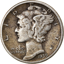 Moneta, Stati Uniti, Mercury Dime, 1939, Philadelphia, BB, Argento, KM:140