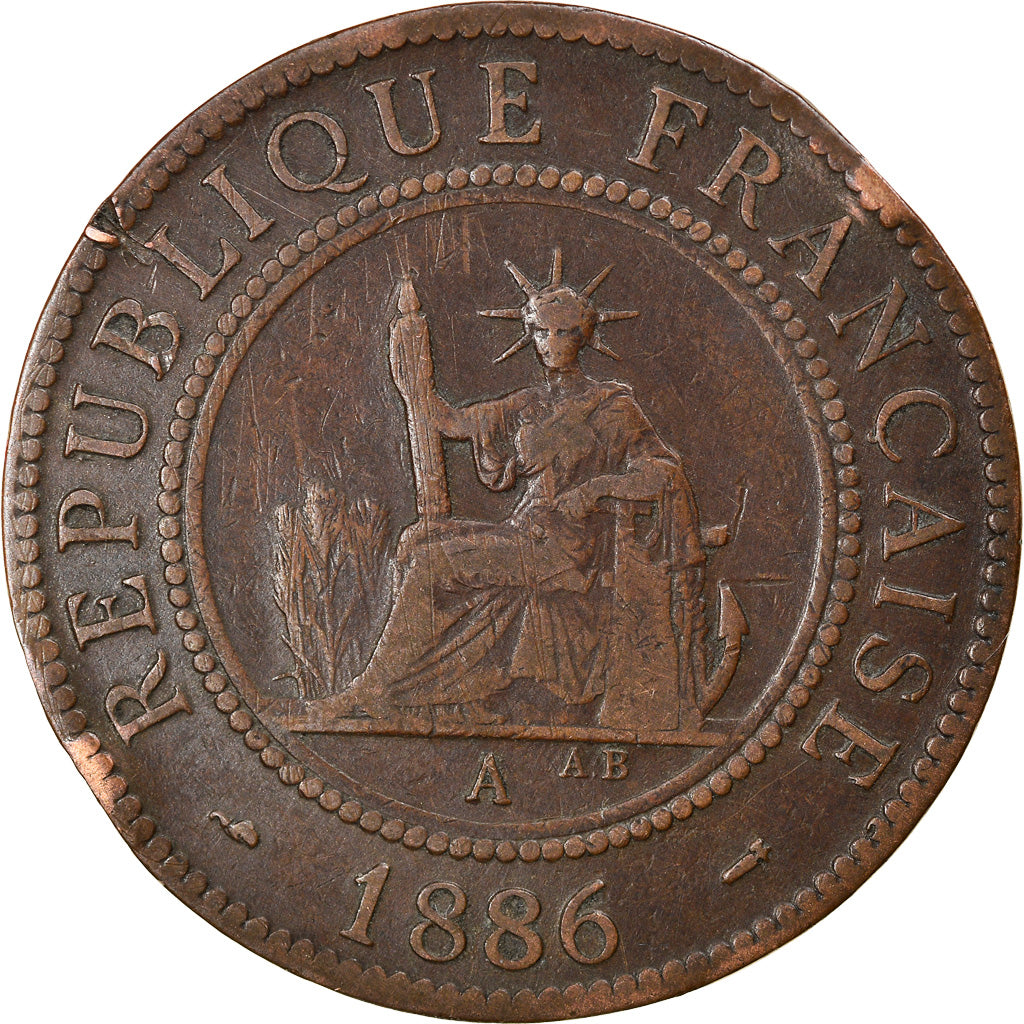 Moeda, INDOCHINA FRANCESA, Cent, 1886, Paris, VF(30-35), Bronze, KM:1