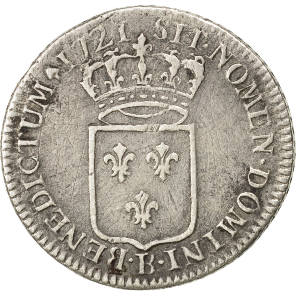 Francia, Louis XV, 1/3 Écu de France, 1/3 Ecu, 1721, Rouen, MB, Argento, KM:...