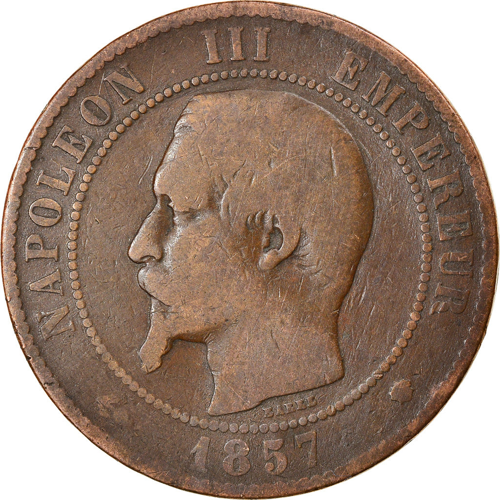 Moneta, Francja, Napoléon III, 10 Centimes, 1857, Marseille, F(12-15), Bronze