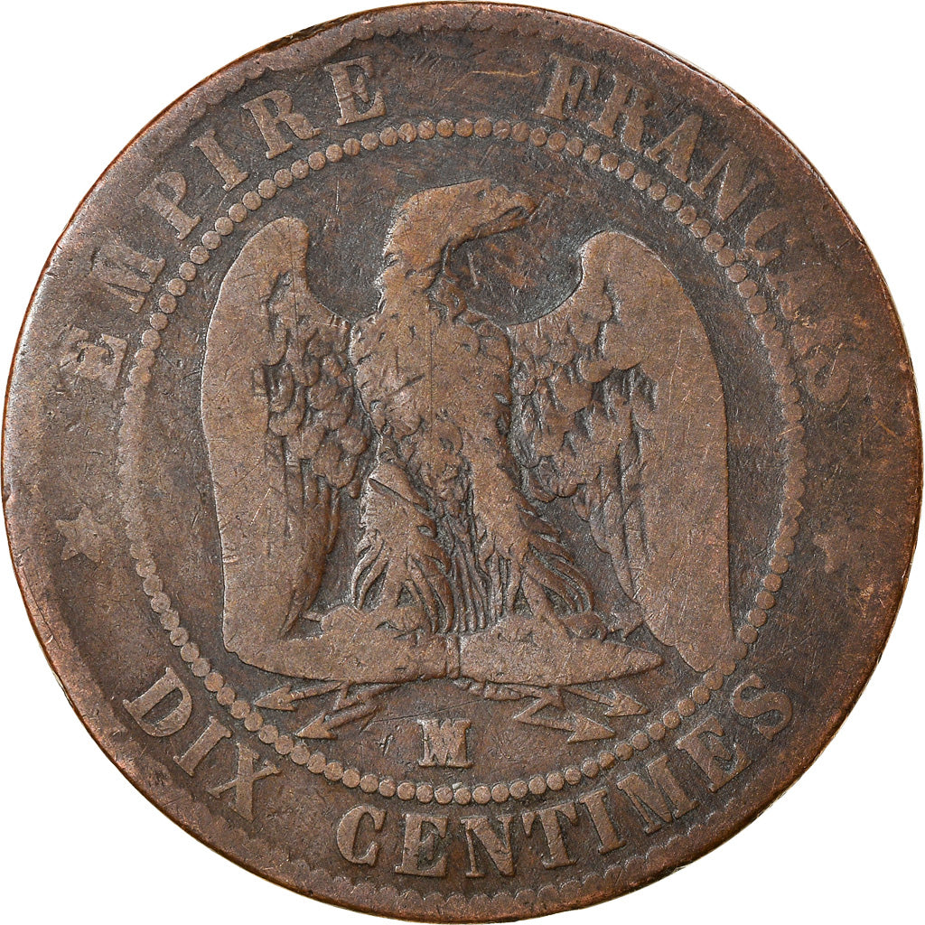 Moneta, Francja, Napoléon III, 10 Centimes, 1857, Marseille, F(12-15), Bronze